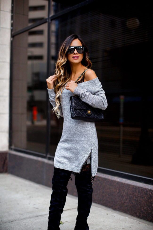 Grey Sweater Dress with Black Shoes Outfits (48 ideas & outfits