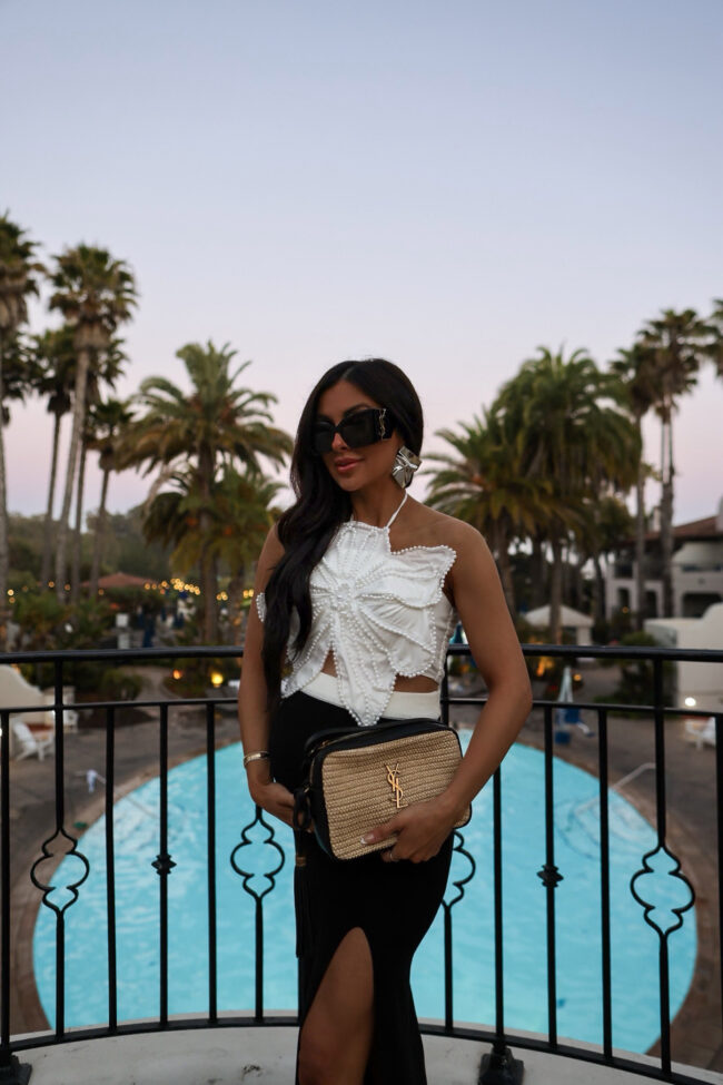 fashion blogger mia mia mine wearing a floral top from amazon in santa barbara