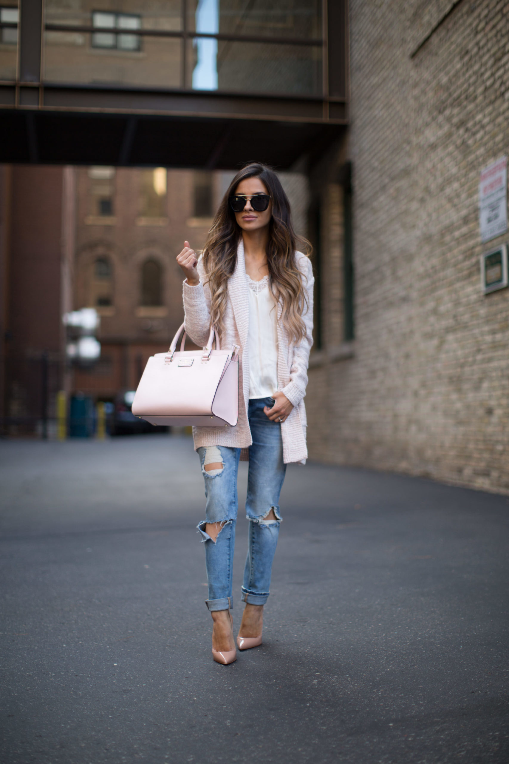 Pink Cardigan & Ripped Jeans. - Mia Mia Mine