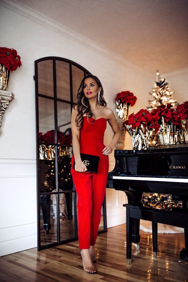 Black Jumpsuit + Red Dress Petite Holiday Outfits
