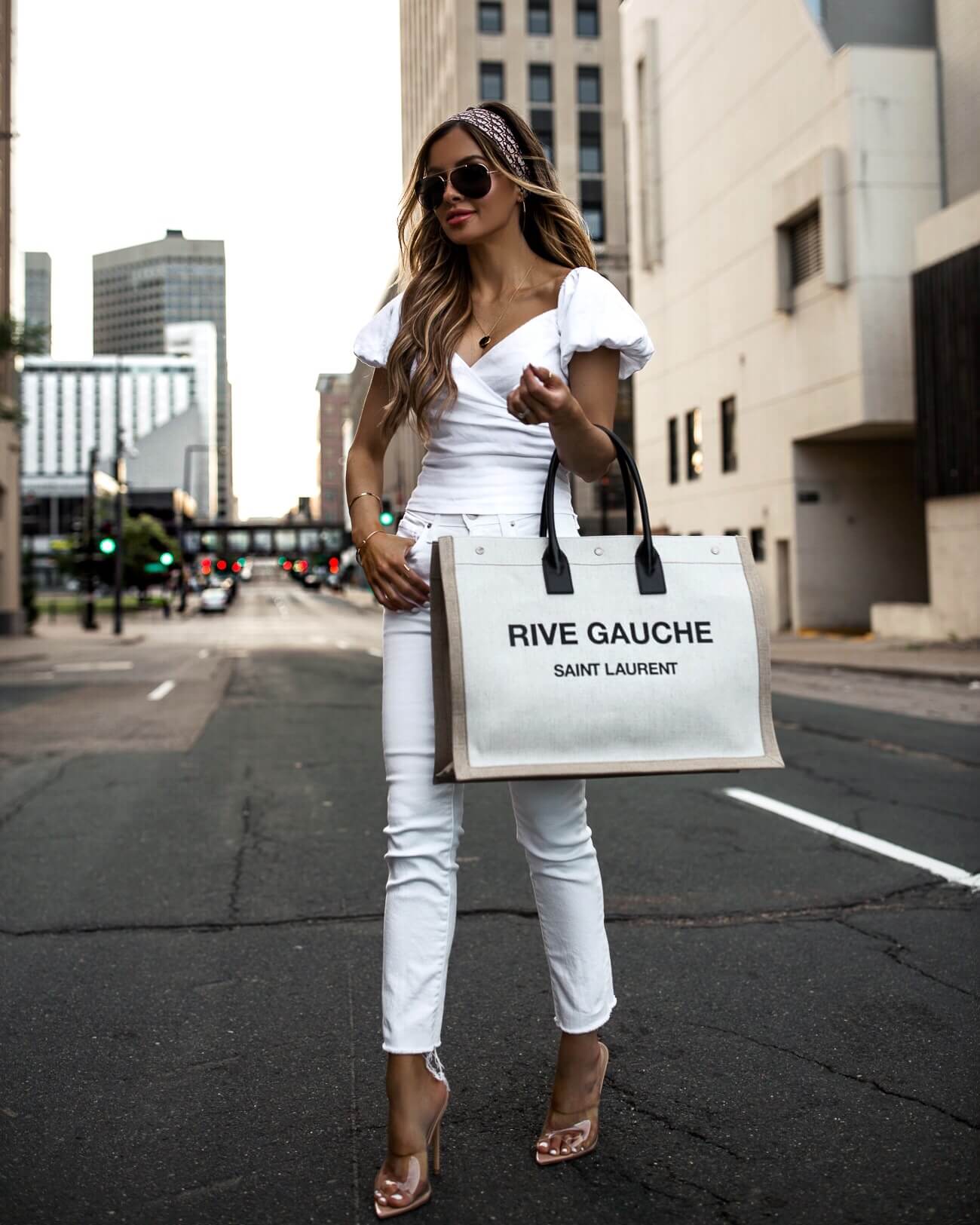 White Saint Laurent Rive Gauche Noe Tote