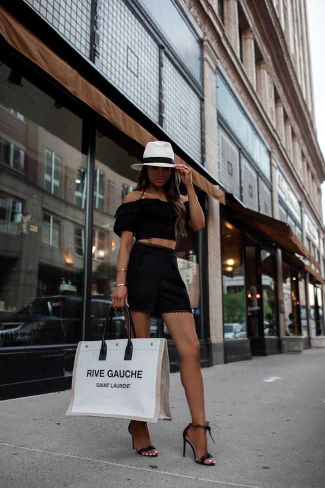 Saint Laurent Rive Gauche Raffia Tote Bag in Black