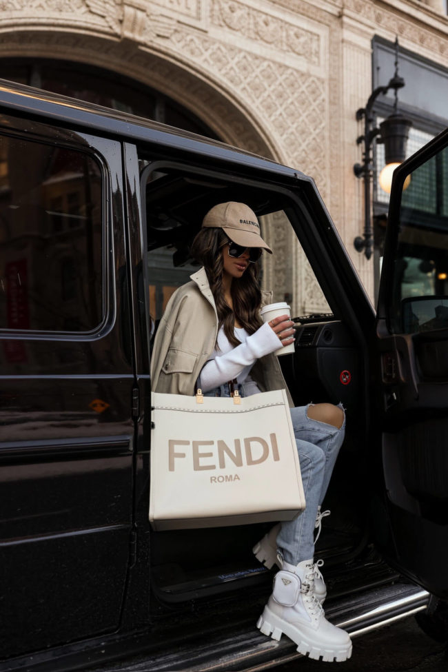 fashionbombdaily: “Which are you splurging on? The @fendi Sunshine shopper  bag in white or tan leather with the #fendi…”