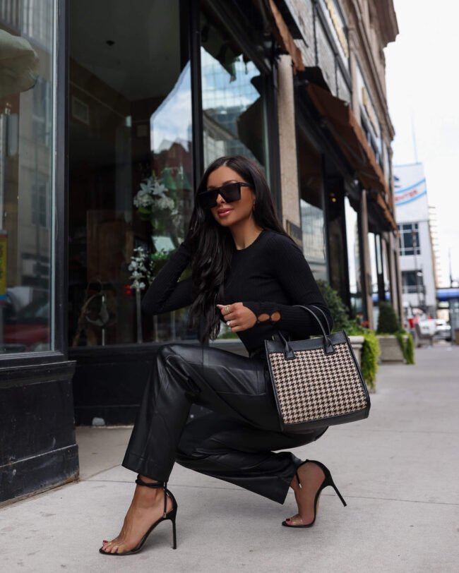 fashion blogger mia mia mine wearing faux leather cargo pants from walmart